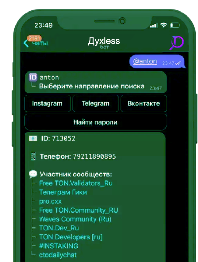 Поиск по Telegram аккаунту
